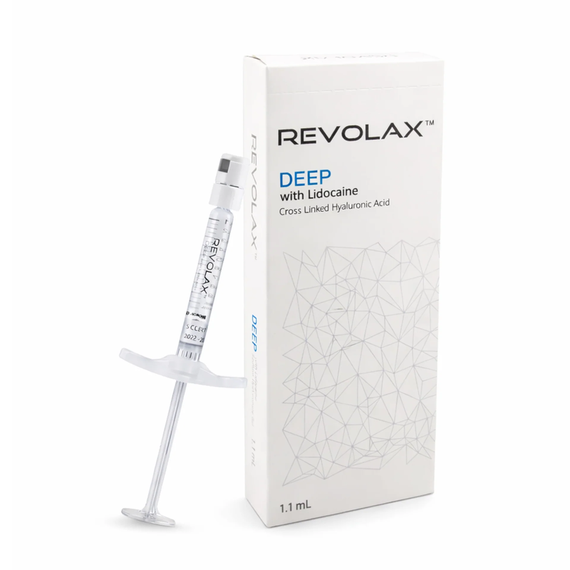 Tránh làm đông gel làm đầy da Revolax Fine Deep Sub Q với nồng độ 20 mg mỗi mL, dạng tiêm để làm đầy thể tích và điều trị nếp nhăn sâu trên khuôn mặt